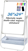 Dry Erase White Board with Stand Double Sided 36"X24" Magnetic U Standing Easel Whiteboard, Height Adjustable & 360° Rotation Portable White Boards for Classroom, Home & Office