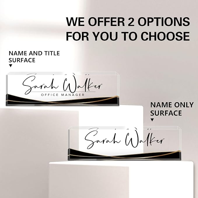 Custom Name Plate for Desk, Desk Name Plate Personalized, Office Decor for Women Men, Acrylic Desktop Accessories, Office Appreciation Gifts for Boss Social Workers Nurse Teacher Employee (Black Stripe)