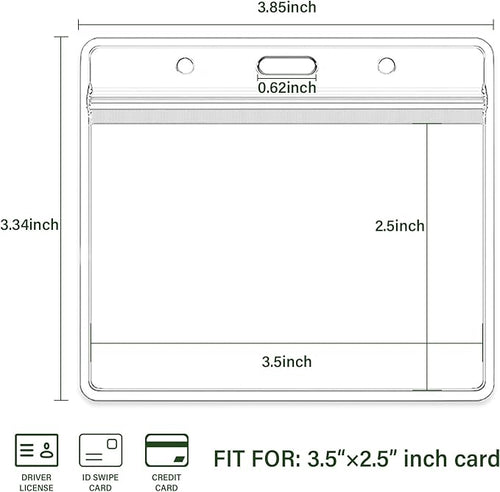 3.5x2.5 Inches Horizontal Badge Holder, Clear ID Card Holder with Waterproof Resealable Zip Type Protector, Badge Sleeve Fits Name Tag Holder/RFID/Proximity/Credit Card(Holders,50PCS)