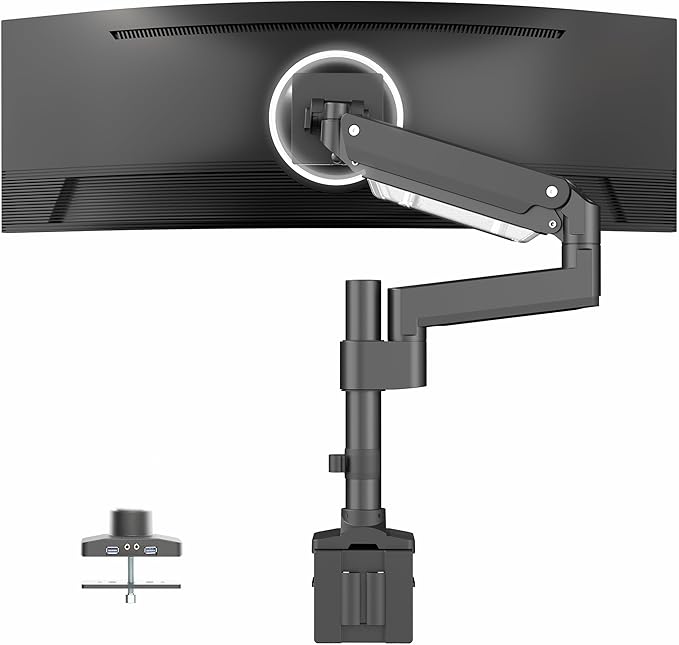 VIVO Premium Aluminum Tall Extended Monitor Arm for Ultrawide Monitors up to 49 inches and 33 lbs, USB Single Desk Mount Stand, Pneumatic Height Adjust, Max VESA 100x100, Black, STAND-V101GTU