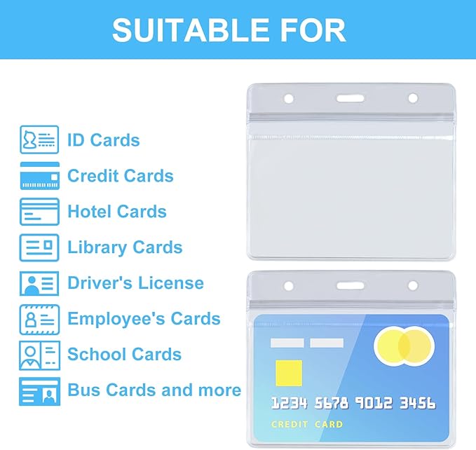 20 Sets ID Card Name Badge Holders with Clips Clear Horizontal Nametag Holders with Metal Clips Name Card Holders Waterproof ID Badge Holders for Office Worker Teacher Student Nurse