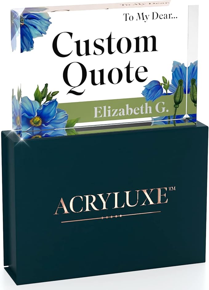 Custom Acrylic Sign Personalized, Custom Desk Name Plate, 18 Styles, (4"x6"), With Gift Box, USA Made by Acryluxe. (Meconopsis)