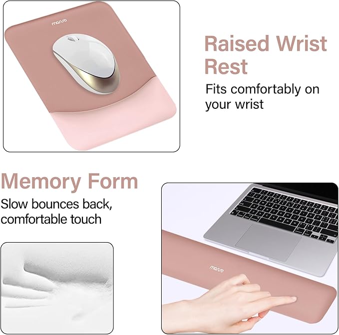 MOSISO Keyboard Mouse Pad Set, Large Gaming Mouse Pad&Rectangular Keyboard Wrist Rest&Mousepad with Wrist Rest&Coaster, Ergonomic Non-Slip&Easy Typing Pad with Curved Silicone Lining, Salmon Pink