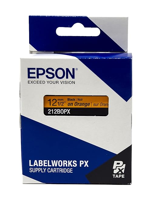 Epson LABELWORKS 212BOPX Genuine PET (Polyester) Tape Cartridge - Black on Orange Label Maker Tape - 1/2" (12MM) Wide, 30'