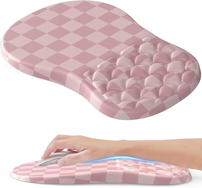 Ergonomic Mouse Pad with Wrist Rest,Slope Design for Pain Relief，Pink Mousepad with Reinforced Memory Foam & Non-Slip Base for Office Desk/Gaming