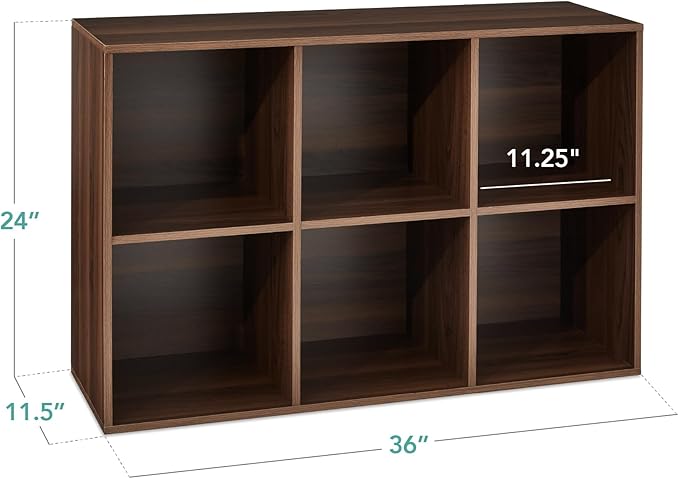 Best Choice Products 6-Cube Storage Organizer, 11in Shelf Opening, Bookcase, Display Shelf, Customizable w/ 3 Removable Back Panels – Walnut