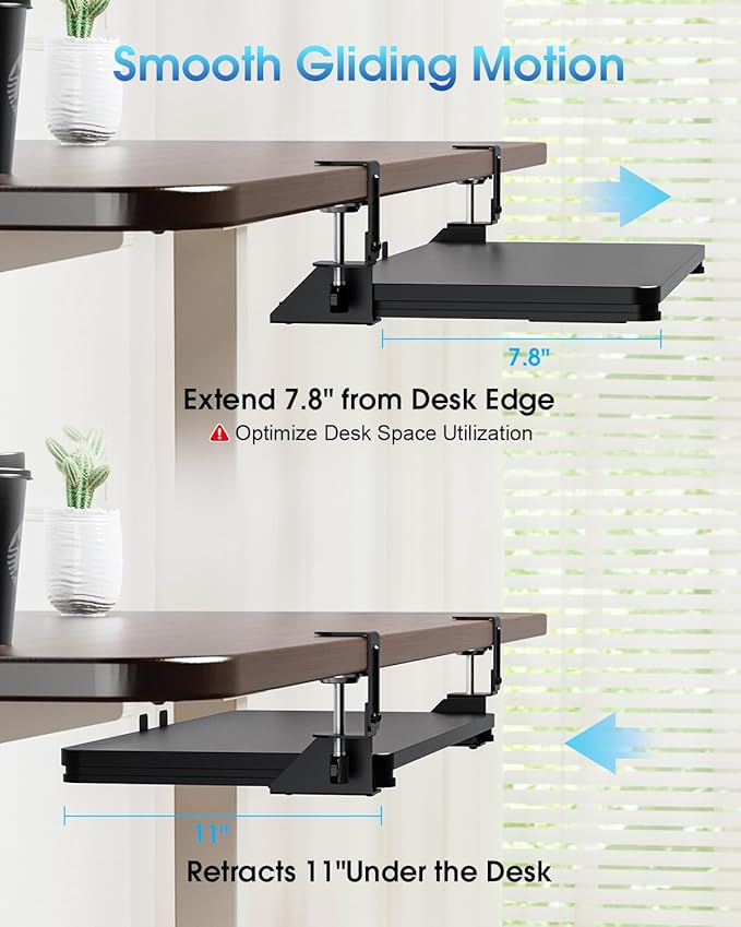Large Keyboard Tray Under Desk, Pull Out Keyboard & Mouse Tray with Adjustable C-clamp, 25.6(31.5 Including Clamps) x 11.8 Inch Slide Out Computer Keyboard Drawer Mouse Tray for Typing, Black