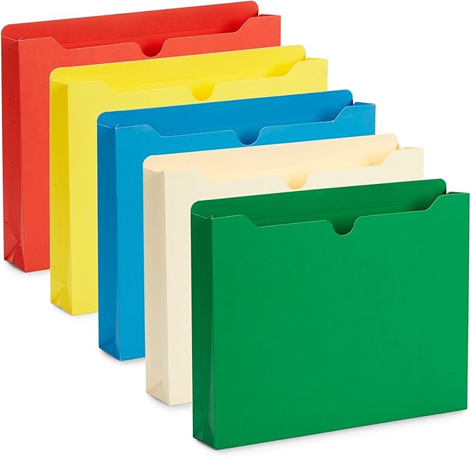 Blue Summit Supplies 1 Inch File Jackets, Expandable Folders, Heavy Duty 1 Inch Expansion Pocket File Folders Letter Size, Assorted Colors, Reinforced Straight Cut Tab,25 Pack
