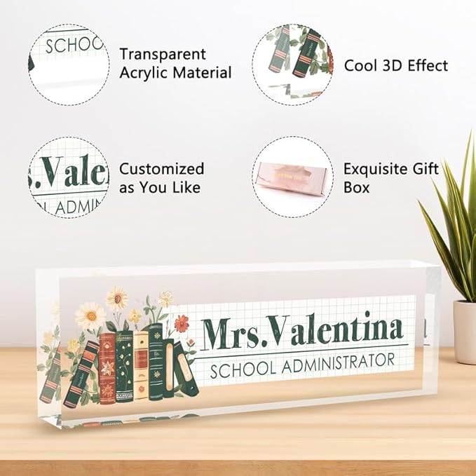 Desk Name Plate Personalized Name Plate for Desk, Office Desk Decor, 3D Style Personalized Plaque Name Plates for Desks Custom Appreciation Gifts for Boss Lady Employee Coworkers (Office Bookshelf)
