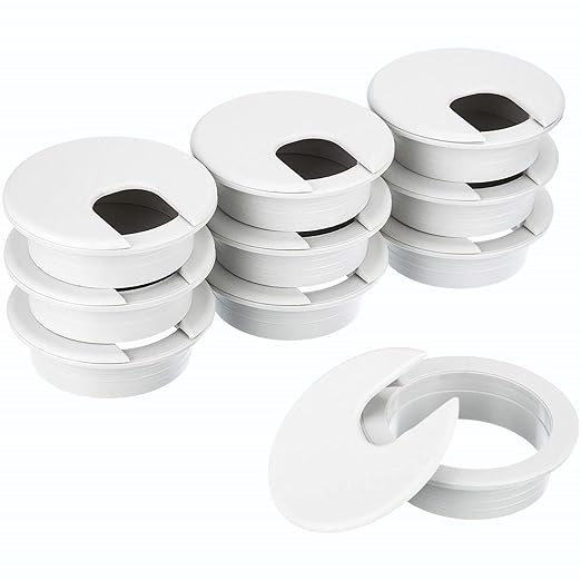 SATINIOR 10 Packs Desk Wire Cord Cable Grommets Cover Plastic PC Desk Cord Organizer Plastic Grommet Hole Cover for Arranging Managing and Hiding Office PC Desktop Cable(2 Inch, White)
