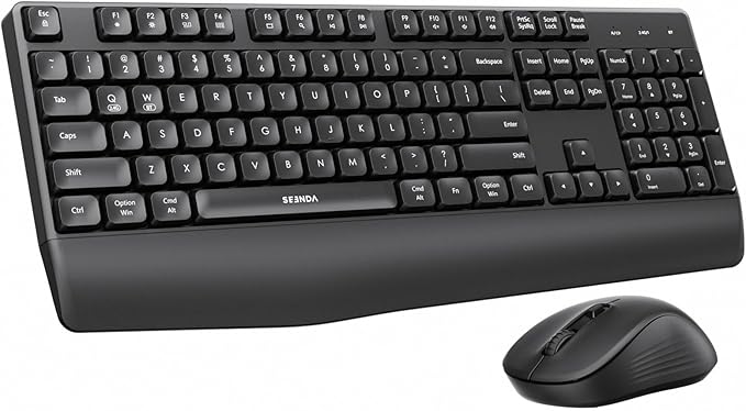 seenda Wireless Bluetooth Keyboard and Mouse Combo, COE200 Ergonomic Wireless Keyboard Mouse with Wrist Rest, Multi-Device Connection, Full-Size, Compatible for Computer/Laptop/Mac/MacBook, Black
