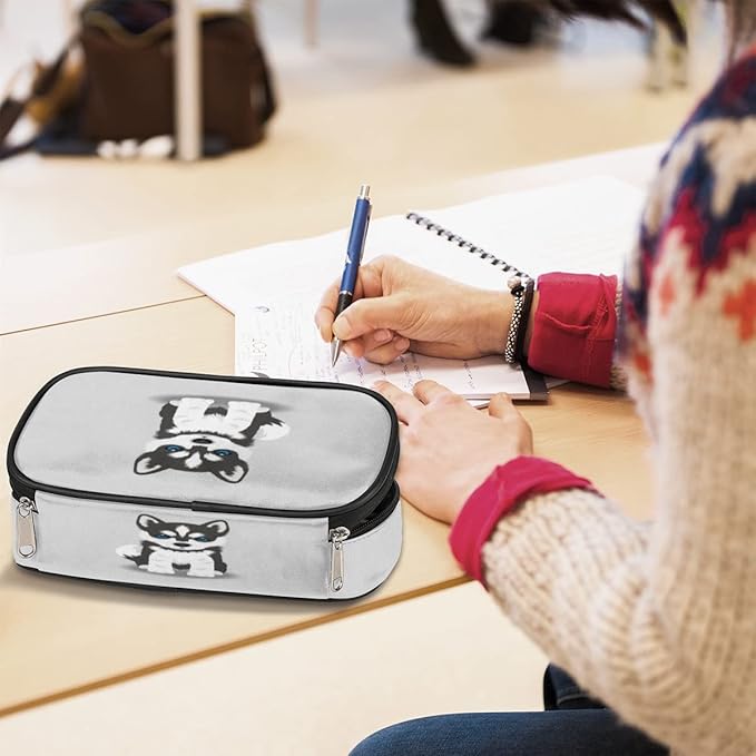 Pardick Husky Dog Big Capacity Pencil Pen Case Cute Dog Large Pencil Pouch with Zipper Compartments Pencil Bag for Boys Girls Adults Student Office School Supplies