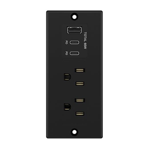 LIDER Rectangle Desktop Power Grommet with USB-C PD60W & USB-A, USB Combined Output 65W, 12A AC Outlets, Auto-Slide Cover, 6.5ft Cord, Desk Charging Station for Conference Table, ETL-Listed, Black