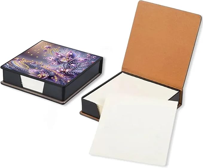 Flower Diamond Painting Note Box Memo Pad Holder, Diamond Art Sticky Notes Organizer for Desk, Aesthetic Stationery Storage Case for Office,School Supplies (Flower)