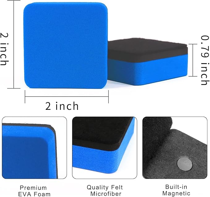 24 Pack Magnetic Whiteboard Dry Erase Erasers Chalkboard Cleansers for Classroom, Home and Office (Blue)