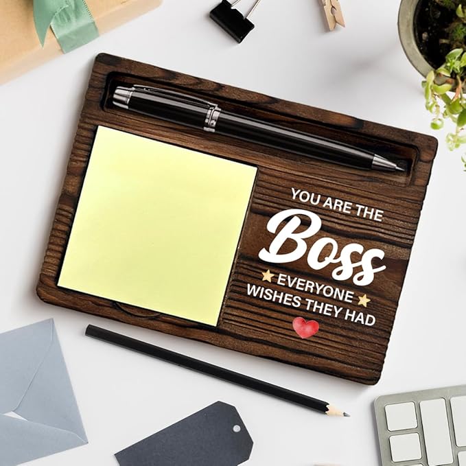 Boss Gifts for Men Boss's Day Retirement Farewell Going Away Leaving Birthday, Best Boss Gifts Sticky Note Holder for Office Cubicle Decor