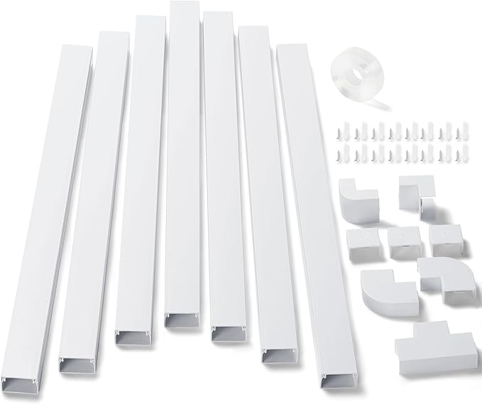 126in Cord Hider Kit, ZhiYo Wire Hiders for TV on Wall, Paintable Cable Management Kit, Wire Cover for Wall Mount TV, White Cable Raceway, Cord Cover Wire Management Kit, 8 x L15.7in W1.18in H0.67in