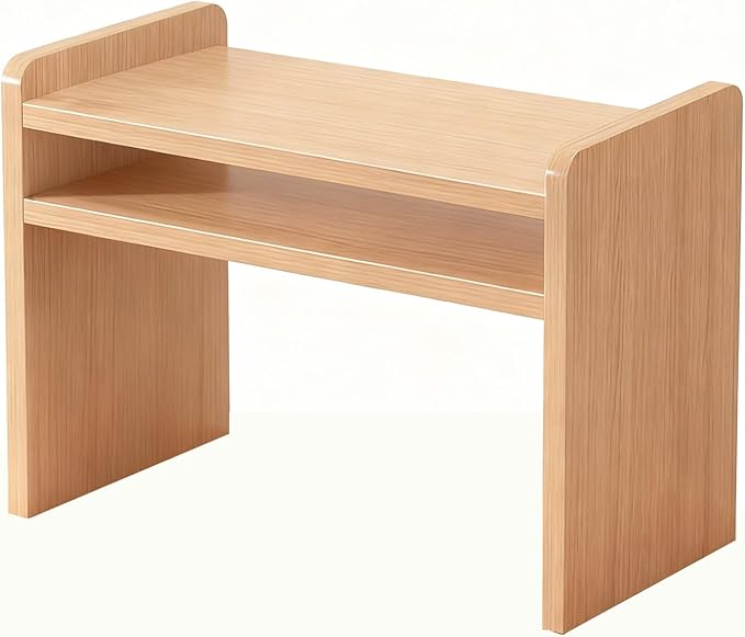 Desktop Storage Rack, Wooden Printer Stand with Compact Under Desk Shelf for Home Office Organization(Light Walnut,17.7 * 11.8 * 13.7in)