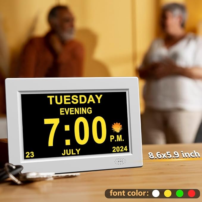 CAZOKASI 8inch Extra Large Impaired Vision Digital Alarm Clock with Day and Time for Elderly Calendar Clock Auto Dimmable Clock