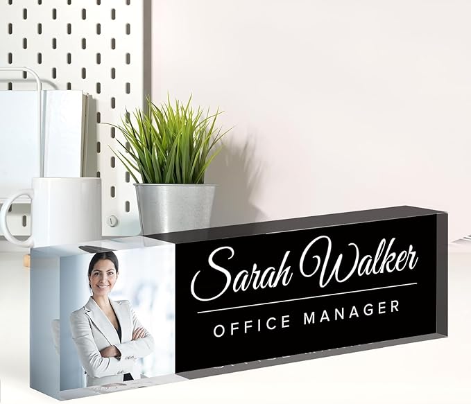 Personalized Desk Name Plate with Photo, Custom Name Plate for Desk, Office Decor for Women Men, Acrylic Desk Accessories, Office Gifts for Boss Manager Nurse Teacher, Employee Appreciation Gifts