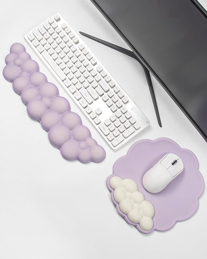 Ergonomic Mouse Pad and Keyboard Wrist Rest - Purple Cloud Wrist Rest Keyboard with Mouse Wrist Pad Sets, Soft Memory Foam Wrist Support for Laptop, Mac, Office, Work, Gaming