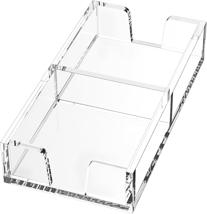 WINFFOR Acrylic Notepad Holder Dispenser - 3x3 in 2IN1 Sticky Note Memo Holder for Desk Organizer (W/O Pads) Office Desk Accessories School Supplies, Crystal Clear