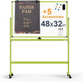 Large Dry-Erase Rolling Magnetic Whiteboard - 48 x 32 Inches Dry Erase Board with Stand Height Adjust Double Sides Mobile White Board Easel on Wheels with 25 Sheets Paper Pad Office, Home & Classroom
