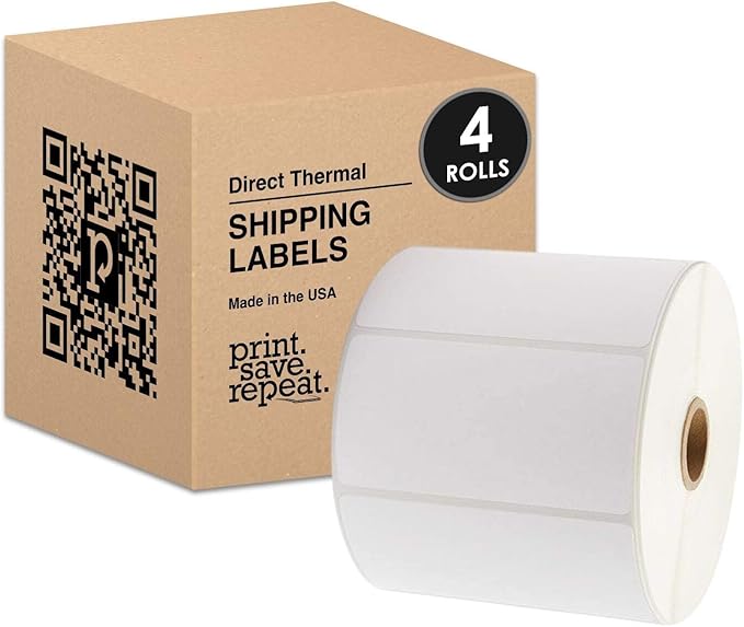 4x2 Direct Thermal Shipping Labels | 3,000 Labels | 4 Rolls of 750 | 1 inch Core