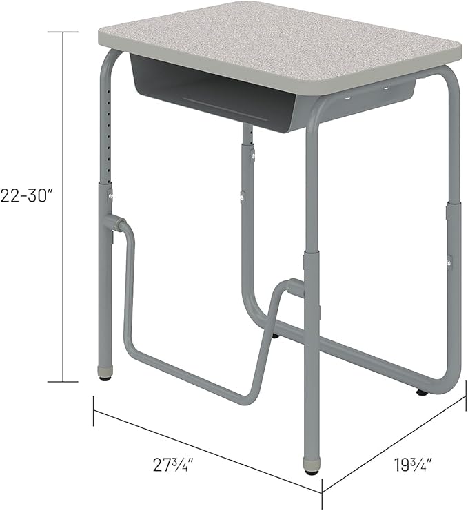 Safco Products AlphaBetter 2.0 Height – Adjustable Student Desk with Swinging Footrest Bar and Book Box, Sit to Stand, 22"-30" w, Pebble Gray