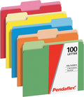 Pendaflex Colored File Folders, 100 Pack, Letter Size (8.5" x 11"), 3 Tabs, Durable Paper, 5 Colors: Blue, Green, Red, Yellow, Orange, Color-Coding for School, Office & Home Document Organization