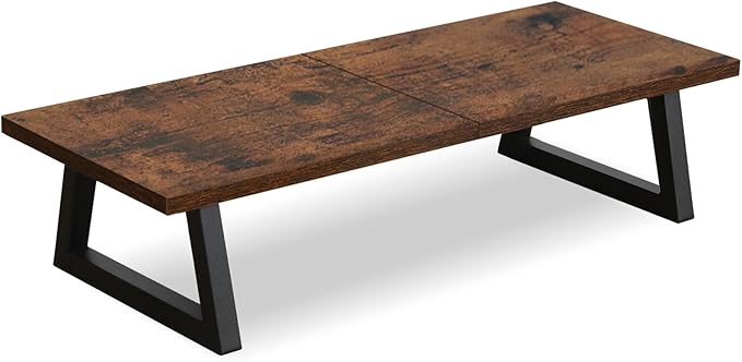 TEAMIX 24 inch Monitor Stand Riser, Rustic Brown Wood & Steel Computer Monitor Stand with Storage, Laptop, PC, Printer Stand Riser for Desktop Office Desk Organizers