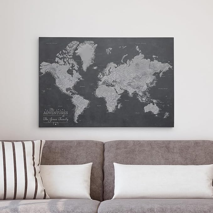 Gallery Wrapped - Stormy Dreams World Push Pin Travel Map with pins
