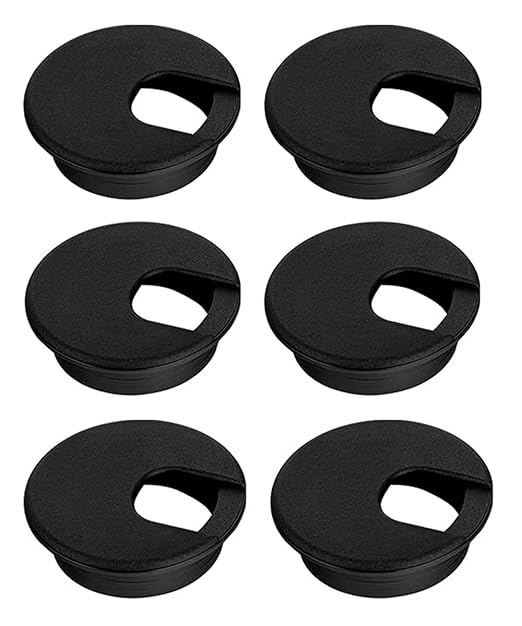 2 Inch Desk Grommet - 6Pcs Plastic Desk Cord Hole Cover, 50mm Diameter Black Cable Grommets Hole Cover for Organized Wires & Cords Through Computer Table/Countertops