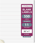 NextDayLabels – 8.5” x 1" Strip Sticker Labels for Printer - White Laser/Inkjet Printer Labels Return Address Labels Shipping Label Stickers (50 Sheets, 11 Per Sheet, 550 Labels)
