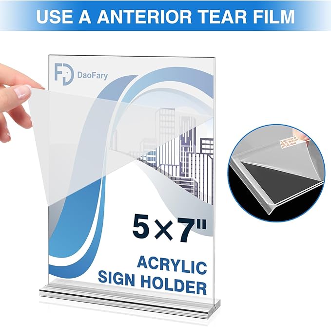 Daofary Acrylic Sign Holder 5 x 7 Inches 4 Pack, Double-Sided Stand up Table Top Paper Holder, Store Sign Holders, Plastic Sign Display for Restaurants, Hotels, Office