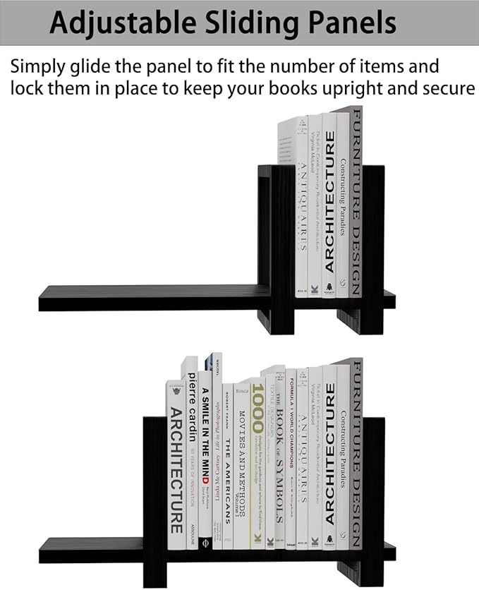 Adjustable Desktop Bookshelf, Retro Tabletop Bookshelf, Desk Shelf for Top of Desk in Living Room, Home, Office, Perfect for Magazine, Books, Cookbooks, No Tools Required to Assemble (Black)