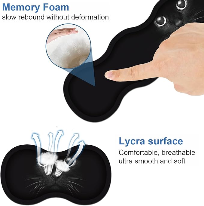 Ergonomic Keyboard Wrist Rest & Mouse Pad Wrist Rest Set, Large XXL Gaming Desk Mat 31.5"x 11.8" with Memory Foam, Easy Typing Pain Relief for Office & Home, Cute Black Cat Face