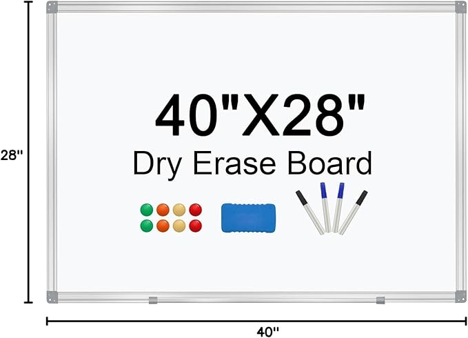 H-Qprobd Dry Erase Board for Wall Aluminum Presentation Magnetic Whiteboard with Long Pen Tray, Wall-Mounted White Board for School, Office and Home (40"x28")