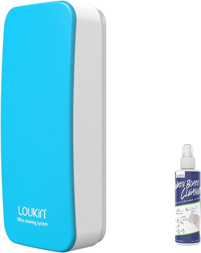 loukin Magnetic Dry Erase Eraser, Whiteboard Eraser, Glass Board Remover, 3.4 fl oz Whiteboard Cleaner Included, for Classroom, Home and Office Use (Blue)