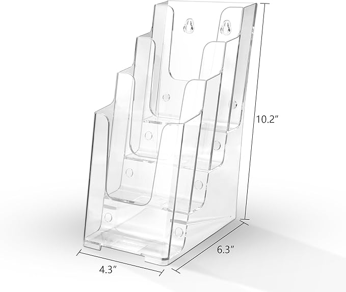 zavekia 3 Pack 4 Tier Acrylic Brochure Holder , 4-Inch Wide Clear Literature Holder Acrylic Pamphlet Holder Brochure Display Stand