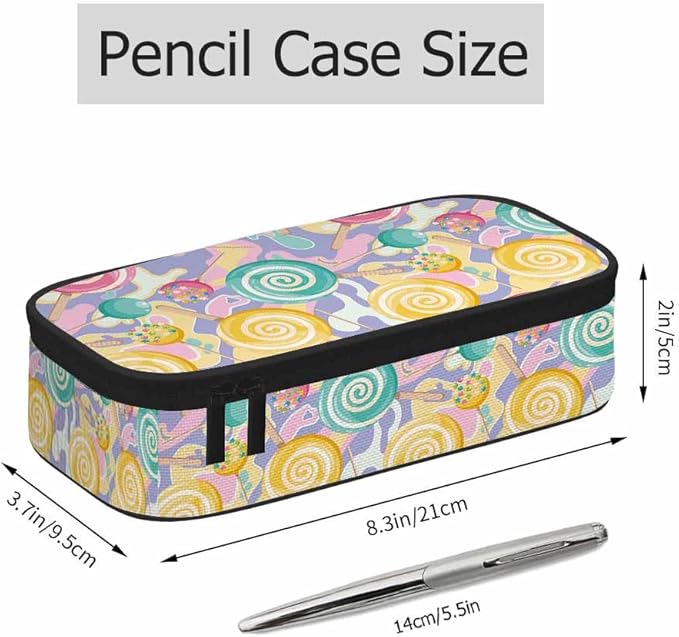 Lollipops Pencil Case Snacks Candies Colorful Cute Pencil Bag Pouch Box Organizer for College School Students Boy Girl