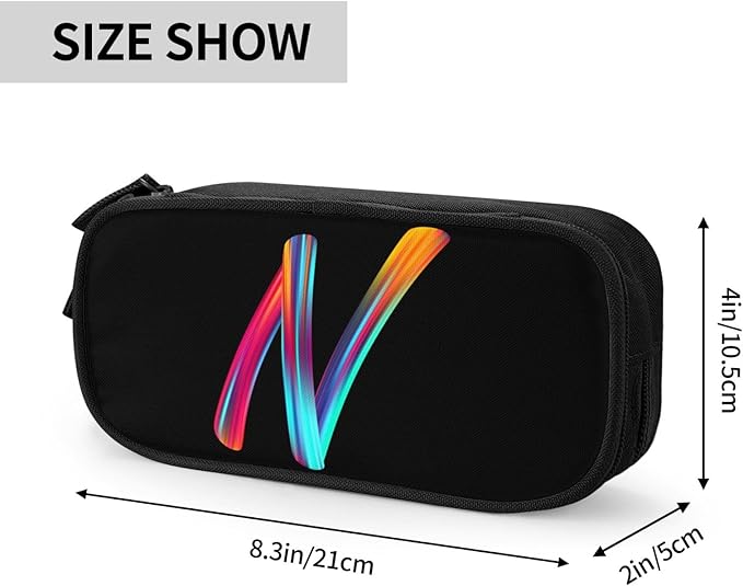 Cute Initial Pencil Case for Kids Students, Large Capacity Pencil Pouch for Boys Girls, Letter Design Pencil Box Pen Bag Office Stationery Organizer, Rainbow Letter N