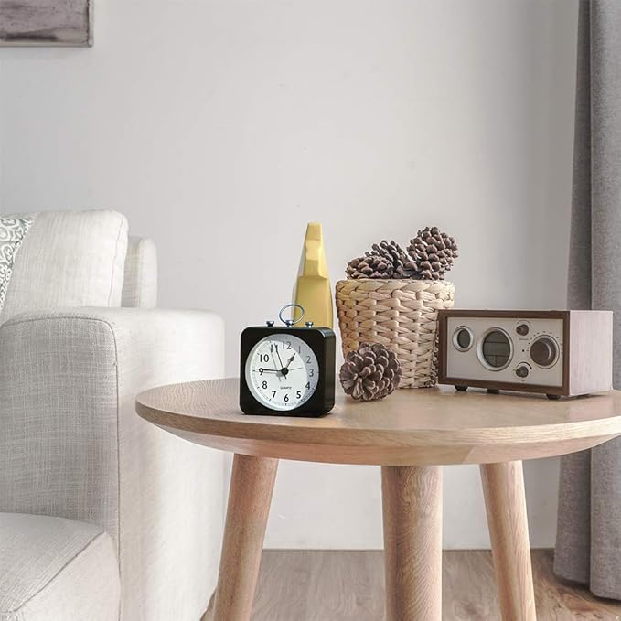 AYRELY® Battery Operated Alarm Clock,Small Retro Table Clock,Slient Metal Desk Clock with Light for Living Room Decor,Bedroom,Bedside,Shelf (Black)