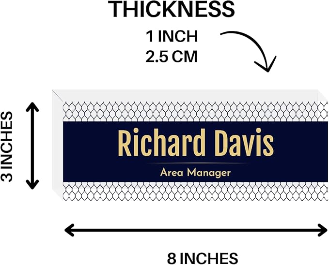 Customized Clear Acrylic Thick 8x3" Desk Name Plate Block with Personalized Logo - Professional Office Decor - Customized Acrylic Plate Gift for Teacher Co-workers, Christmas Gifts for Her, Thanksgiving Gifts (Elegant Navy)