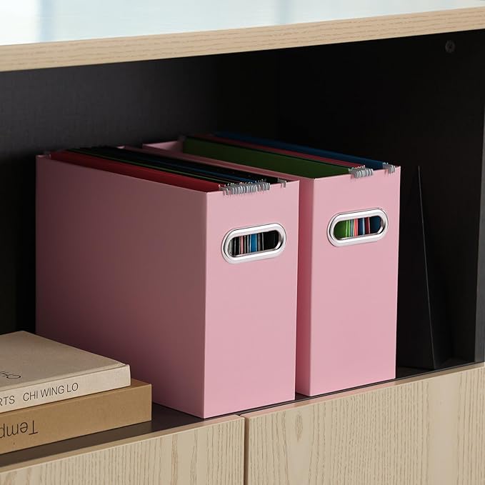 Oterri Cardboard File Organizer Box for Hanging File Folders Letter Size,File Box for Computer Desk,File Cabinet,Working Home,Office,Classroom(Pink, Letter Size - 8 Packs)