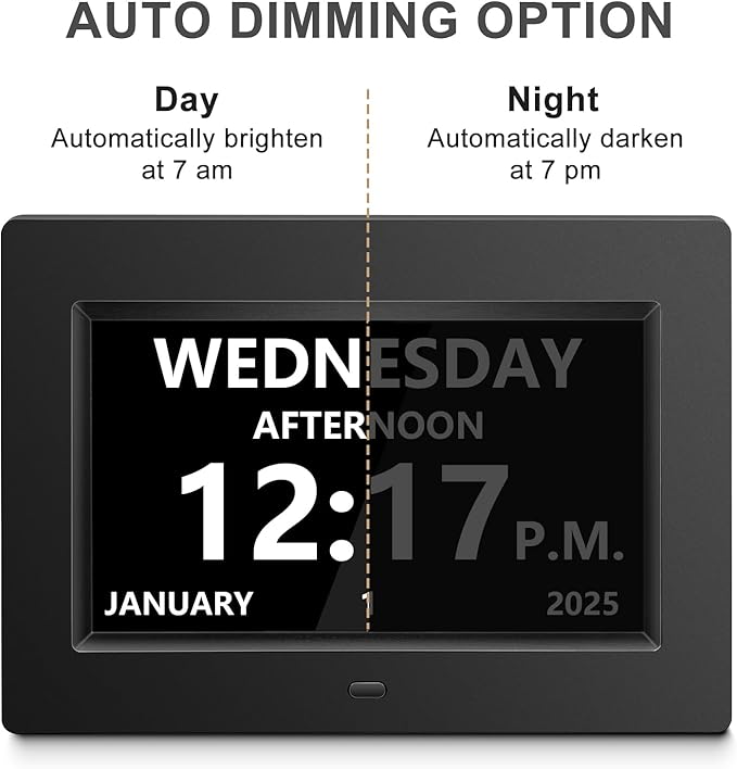 Digtal Clocks with Day and Date of Week for Seniors,12 Alarm Settings, Large Time Display, Auto Dimmable - Perfect for The Elderly