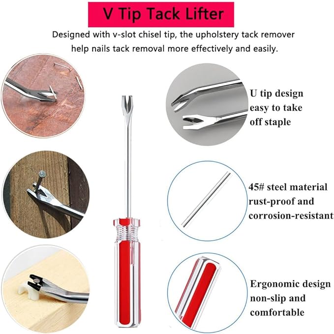 Tayfeim 4Pcs Upholstery Staple Remover Nail Puller Nail Remover Tool Set with End Cutting Pliers Tack Puller Staple Puller Tool for Carpet Furniture Wooden Photo Frame Floor,Zipper Package