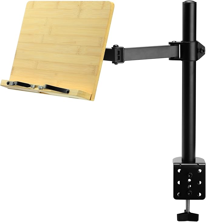 Navaris Book Stands with Clamp - Book Holder for Reading - Bamboo Books Stand - Works for Music, E-Readers or Tablets - 13.39 x 17.72 x 21.65 (34 x 45 x 55 cm)