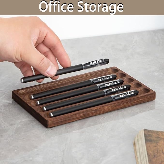 Pen holder Organizer of Office desks,Walnut Desk Pen Stand,Wave Pen TrayOffice Accessory,Teacher Gifts,Suitable for School,Home,Office Desktop Art Accessories (Walnut-3 Grid)