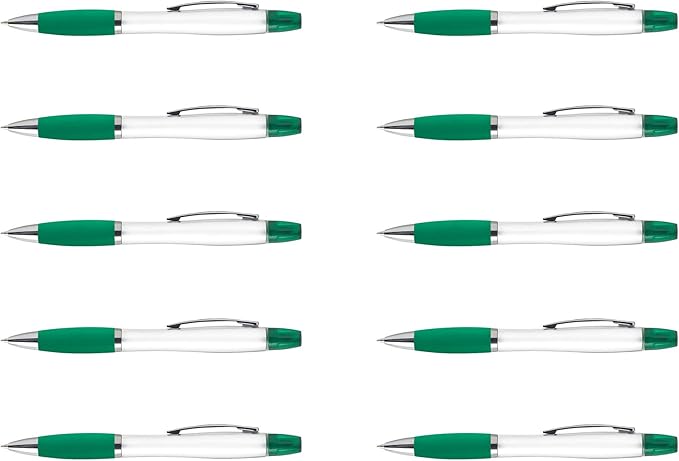 DISCOUNT PROMOS 10 Plastic Highlighter Pens Pack - Rubber Grip, Black Ink - Green